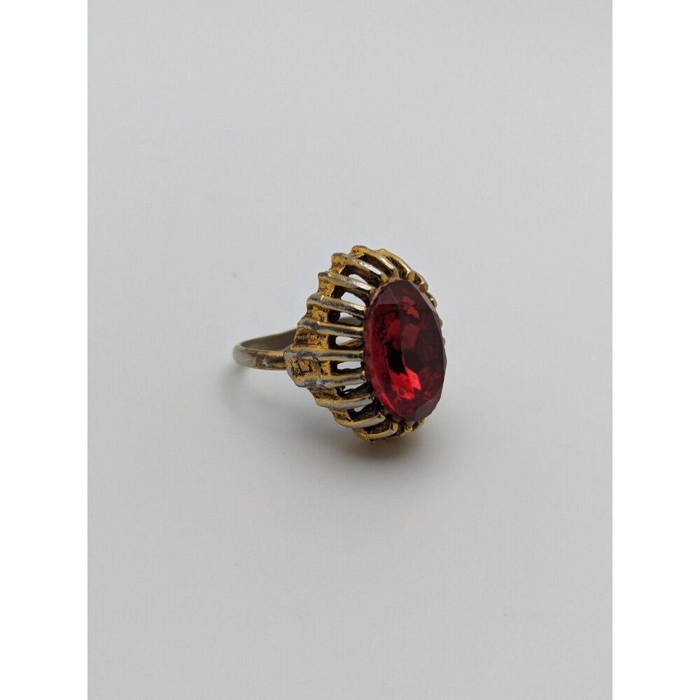 Vintage Gold Ruby Red Adjustable Ring ~ Costume J… - image 4